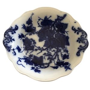 Antique James Kent China 10-1/2" Flow Blue Serving Bowl Grapevine Ivy Circa 1910